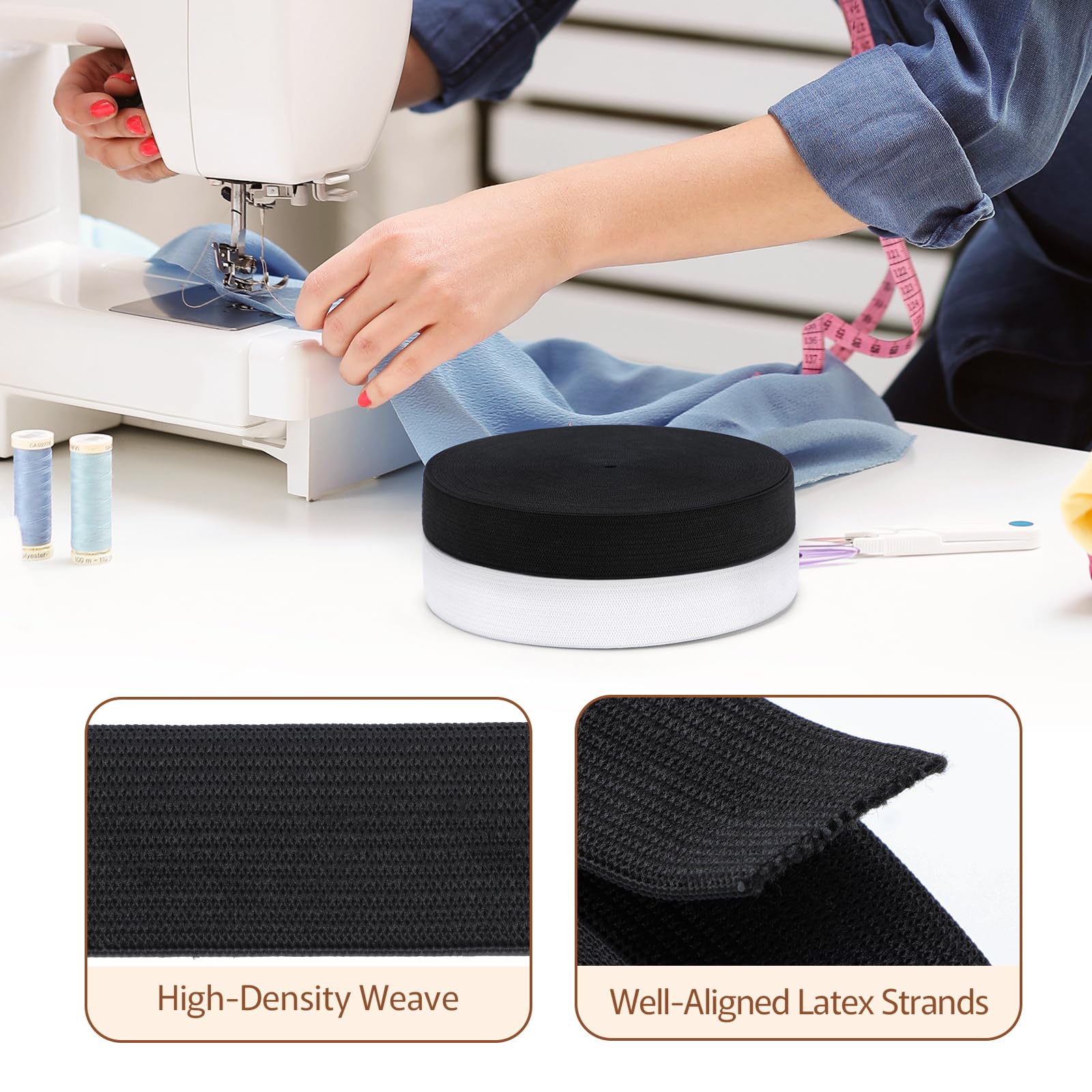 Fettuccia Elastica 20mm 12m per Cucito, Elastico per Pantaloni Bianco e Nero, DIY