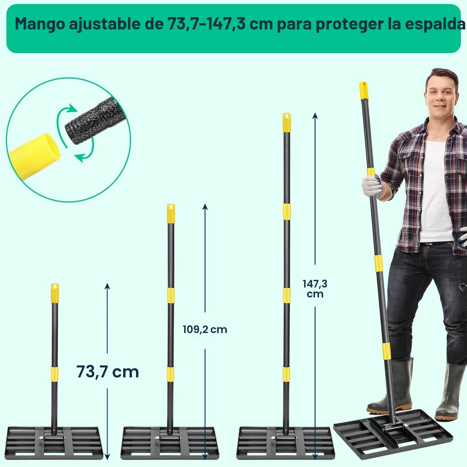 Rastrillo de Metal para Césped, 182 cm, Herramienta para Golf, Rasqueta de Acero Inoxidable, Jardín, Patio Trasero (25 x 43 cm)