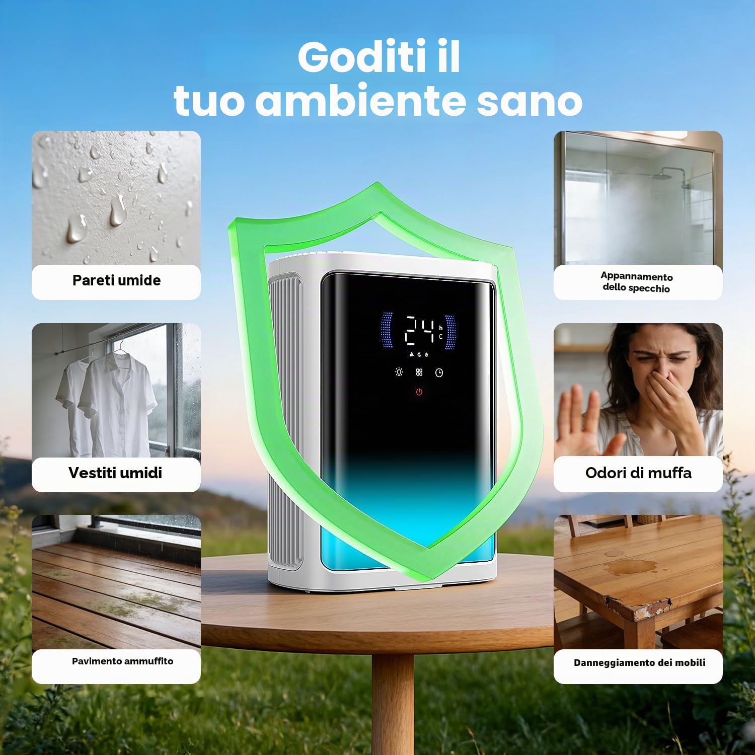 Deumidificatore Casa Muffa 3000ML,Silenzioso Timer 6/8/12 Ore (Bianco) | silenzioso, rilevamento termico, scongelamento intelligente, schermo HD pannello completo,per bagno, camera, armadio