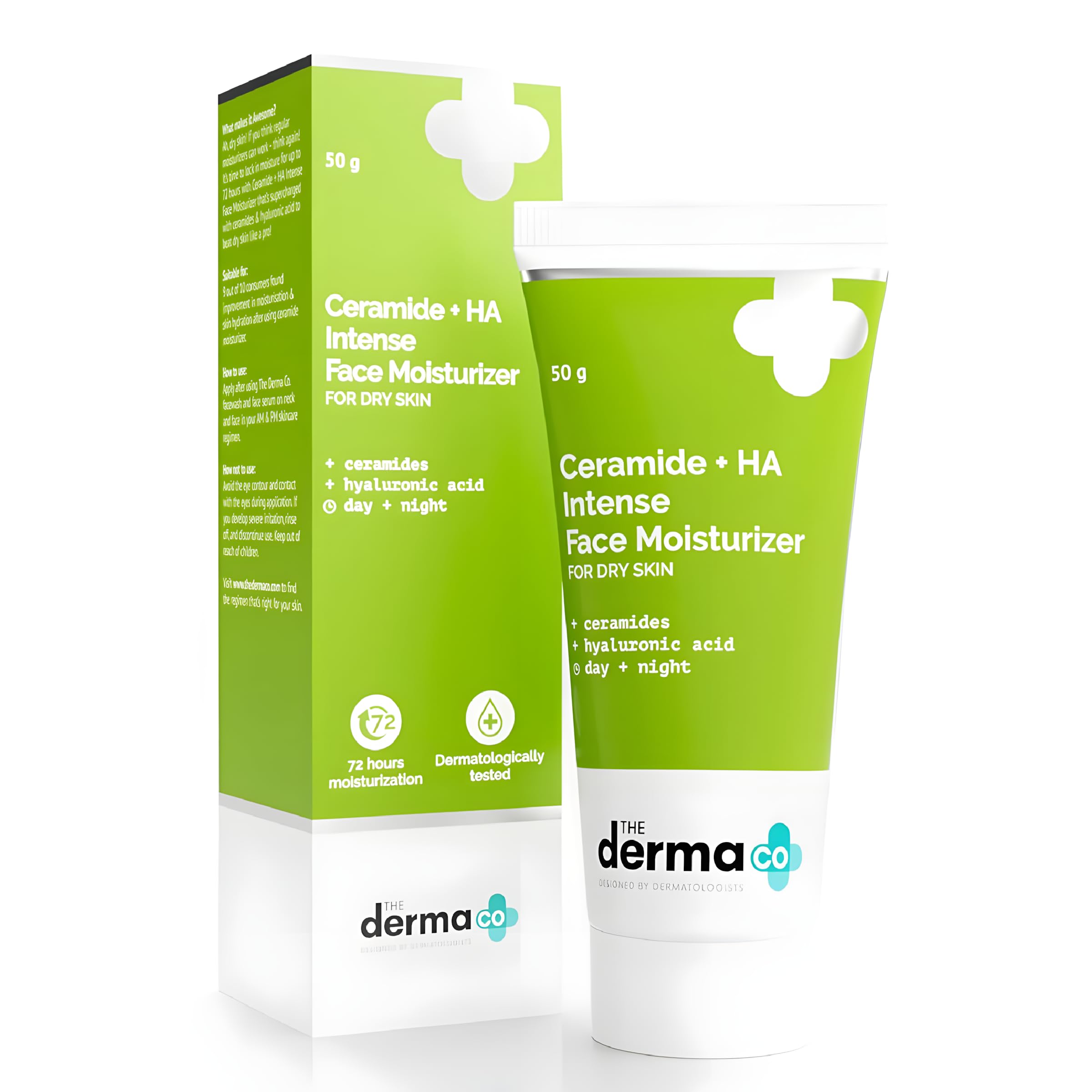 The Derma CoCeramide + HA Intense Moisturizer with Hyaluronic Acid for Dry Skin | Repairs Dry, Dull & Irritated Skin | Locks In Moisture, Treats Pigmentation & Acne | Day & Night Use – 50g