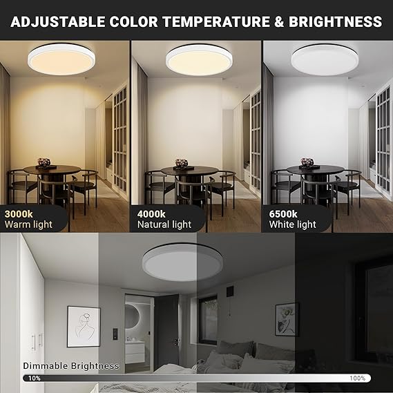 LQWELL LQWELL® LED Plafondlamp dimbaar met afstandsbediening, 24W 2500LM 3000-6500K RGB, ronde platte plafondverlichting IP44 voor woonkamer, slaapkamer, eetkamer, 300 * 40mm photo 3