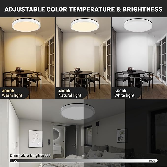 LQWELL LQWELL® LED Plafondlamp dimbaar met afstandsbediening, 32W 3400LM 3000-6500K RGB, ronde platte plafondverlichting IP44 voor woonkamer, slaapkamer, eetkamer, 400 * 40mm photo 3