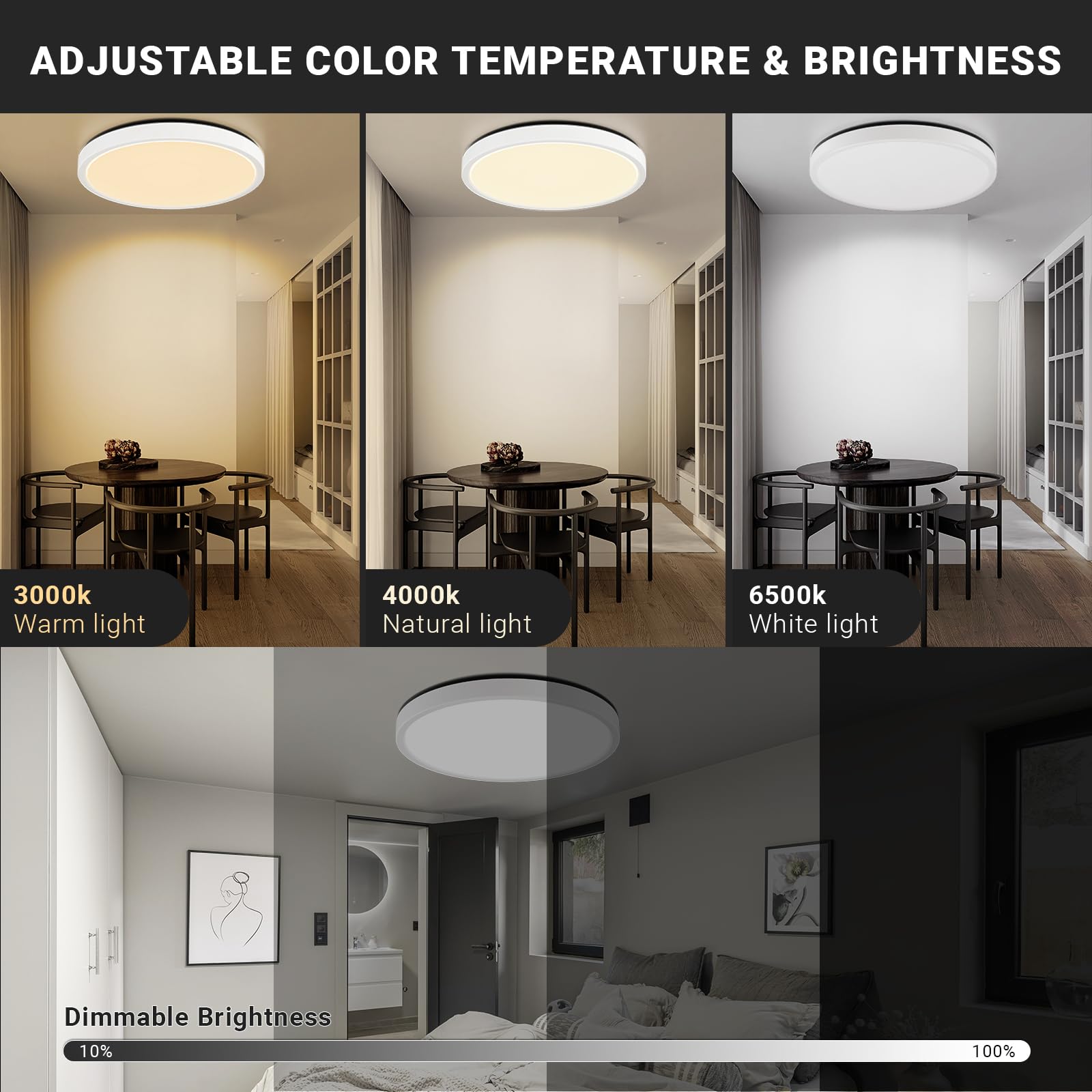 LQWELL® LED Plafoniera Dimmerabile con Telecomando, 24W 2500LM 3000-6500K RGB, Illuminazione da Soffitto Rotonda e Piatta IP44 per Soggiorno Camera da Letto Sala da Pranzo, 300 * 40mm