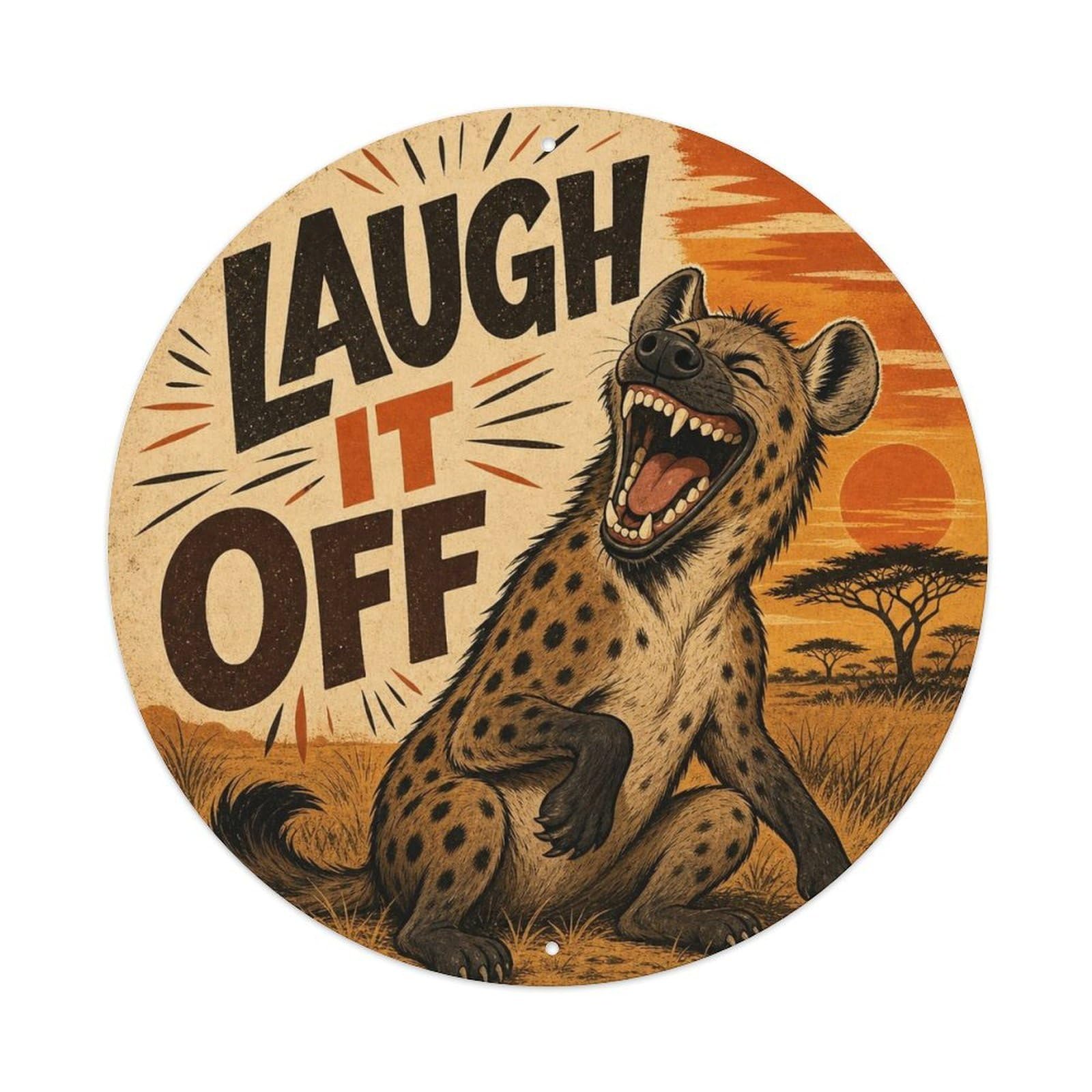 Okngb Style Hyena Sticker Pose Comic Animal Classic Cartoon Vintage Metal Tin Sign Plaque Wall Decor For Cafe, Man Cave, Club Bar, Office, Home Garden Round Metal Poster 8X8inch