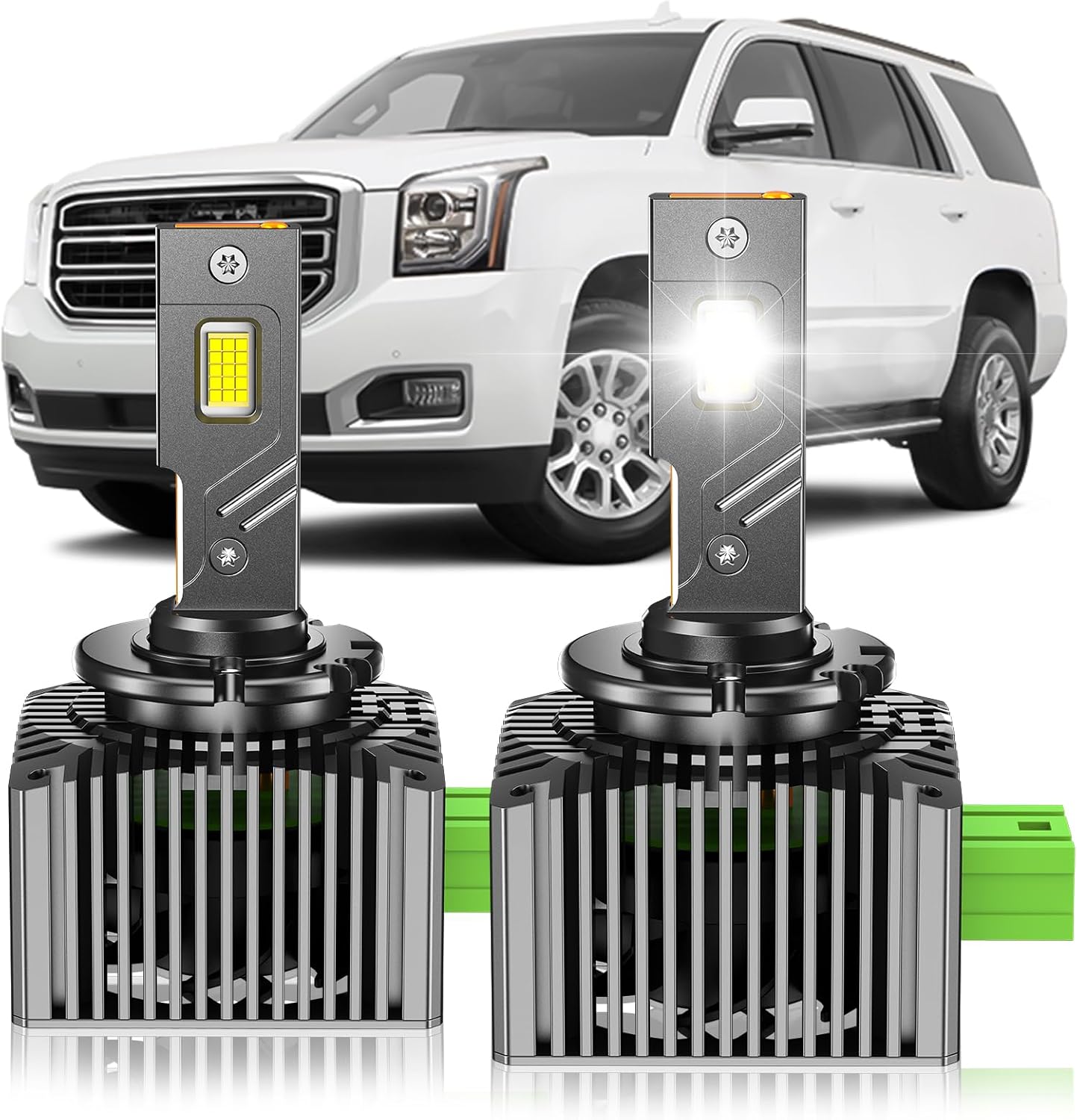 D3S HID Bulbs Fit for GMC 2015-2020 Yukon XL Denali 2013-2019 Acadia High&Low Beam, 24000LM 6000K Cool White, Plug and Play, Pack of 2