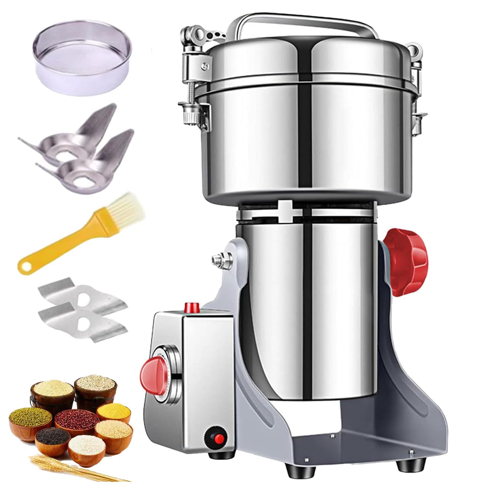 Pnpaea Electric Grain Grinder Superfine Mill with Open-Cover-Stop Protection,Timer Control, 2500W Commercial Motor for Spice/Herb/Coffee 430-2500g