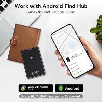 2 Packs Android Wallet Tracker Card, Compitable with Google Find Hub(Android Only), Non-rechargeable, IP68 Waterproof Ultra Slim Card Tracker, Item finder for Suitcases, Bags, Passports, Tracker Tag