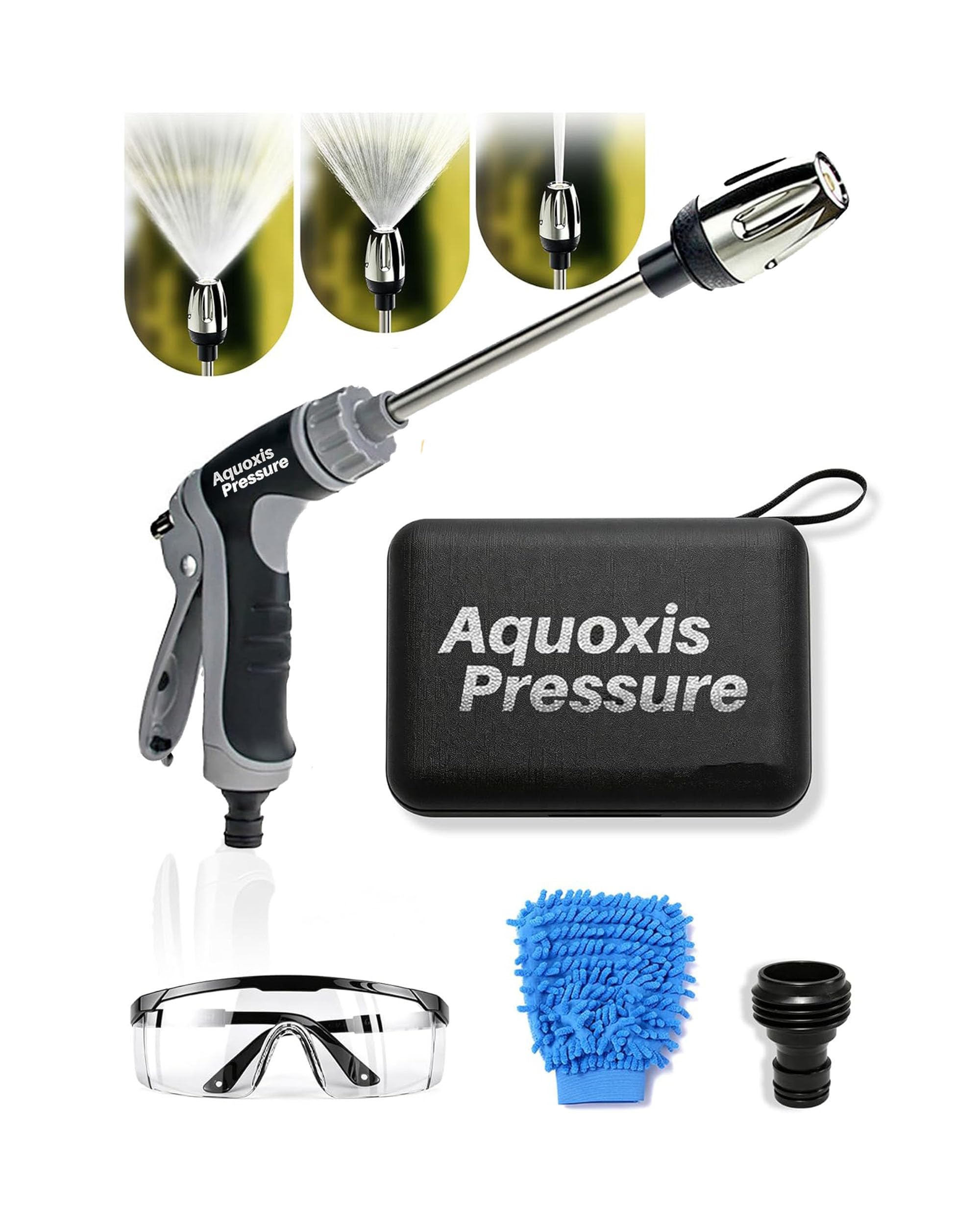 Washer Gun, High Pressure Garden Hose Nozzle with 360° Rotating Nozzle, 3 Spray Modes, Handheld Jet Nozzle Power Washer for Garden Hose - Fit with U.S. 3/4In Threaded Hoses(Grey-A) - 1