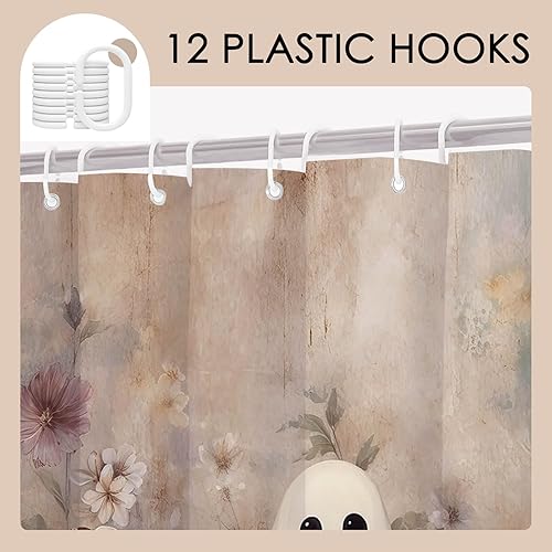 Miniatura 3 de Mocsicka Cortina de ducha de Halloween, diseño de gato fantasma, cortina de ducha para baño, academia oscura, bañera, juego de decoración de baño