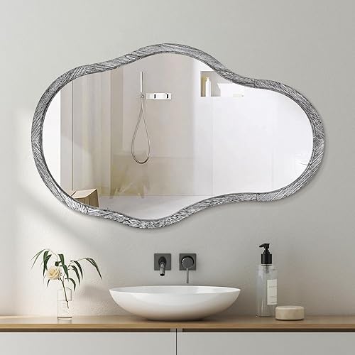 Espejo asimétrico para decoración de pared, moderno espejo de pared irregular con marco de madera, forma única, espejo artístico decorativo para