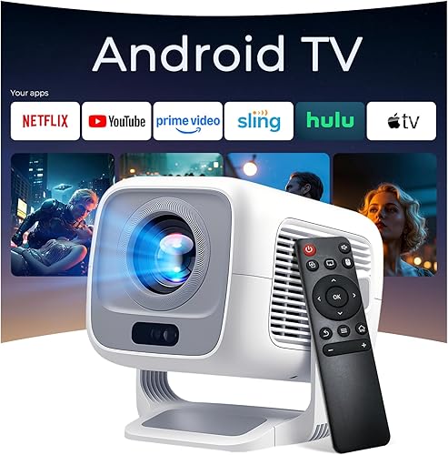 Smart Projector with WiFi 6 and Bluetooth 5.4, 600 ANSI Native 1080P Portable Mini Projector with Auto Focus & Keystone, 270° Rotatable for Bedroom Home Theater Outdoor Movie White&Gray