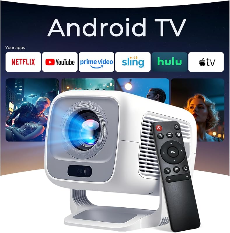 4K Support Native 1080P Smart Projector, 600 ANSI, Android TV, HiFi Speaker | Portable Projector with WiFi and Bluetooth, Auto Focus & Keystone, HDR10, 0.8:1 Short Throw, 270° Rotating Stand Proyector X3
