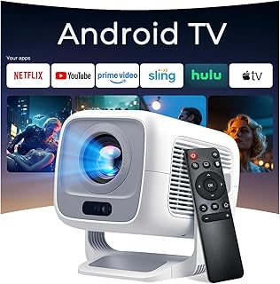 [Native 1080P/AI Auto Focus] Smart Projector for Bedroom, 600 ANSI 4K Support, WiFi 6 and Bluetooth 5.4, Android 11 OS Built-in Apps, Auto Keystone 270° Rotatable for Home Theater Outdoor Movie
