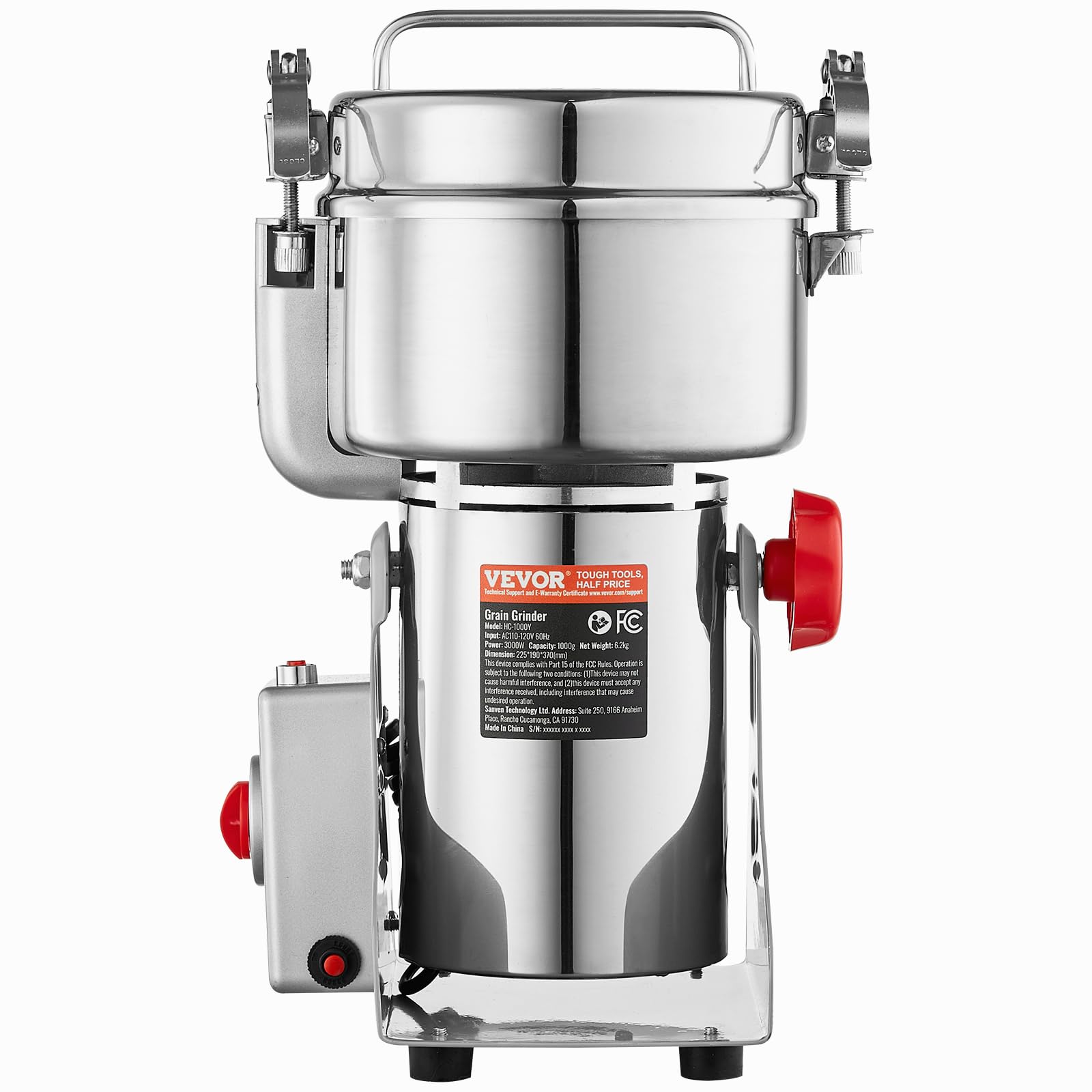 VEVOR 1000g Mulino Elettrico per Cereali, Macina Spezie Commerciale Alta Velocità 3000 W, Macchina Polverizzazione in Acciaio Inox, per Cereali Secchi, Spezie, Caffè, Mais, Pepe, Tipo Oscillante