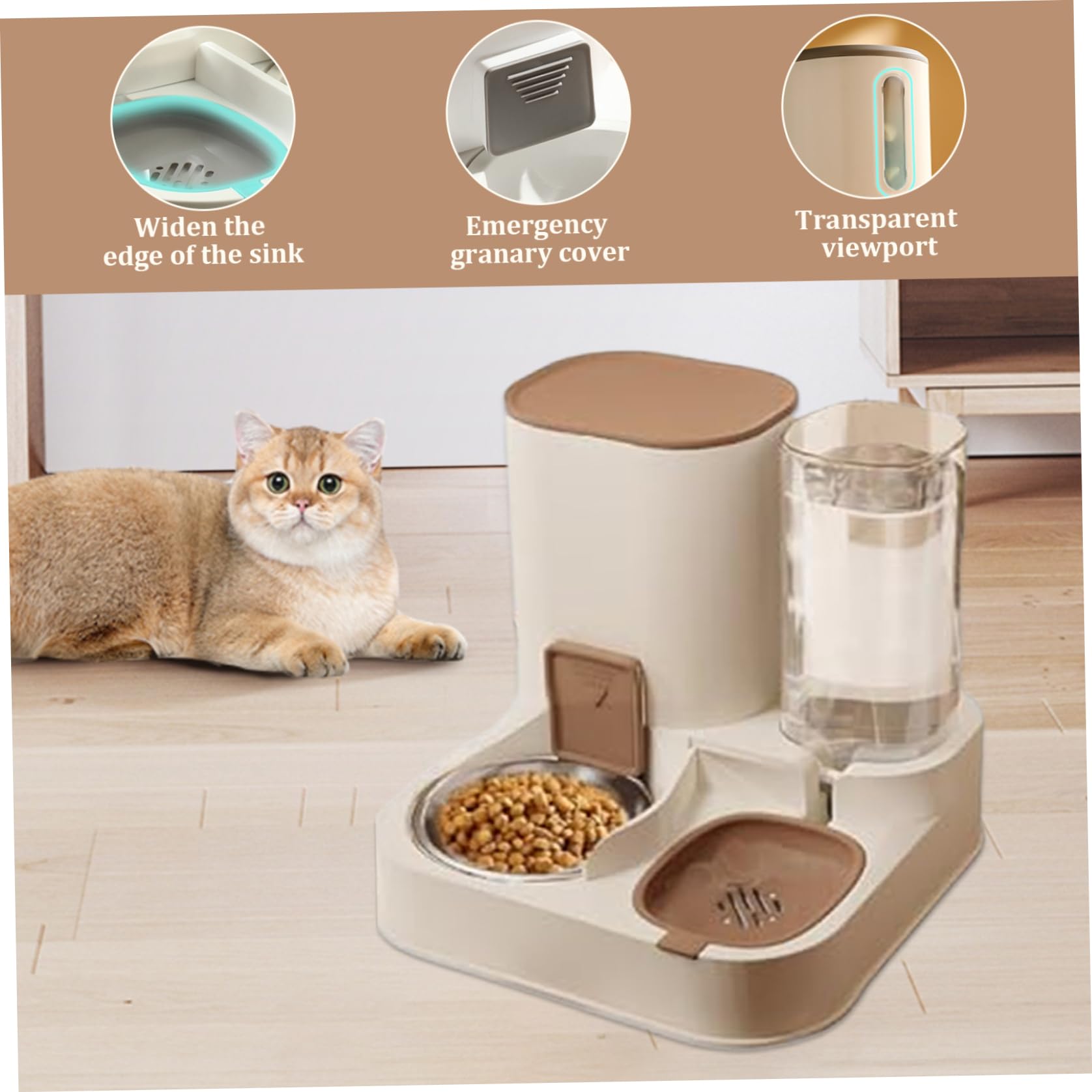 Comedero automático para gatos 2 en 1 de acero inoxidable y polipropileno, dispensador automático de agua y agua de gran capacidad, dispensador de alimentos desmontable para perros pequeños y gatos