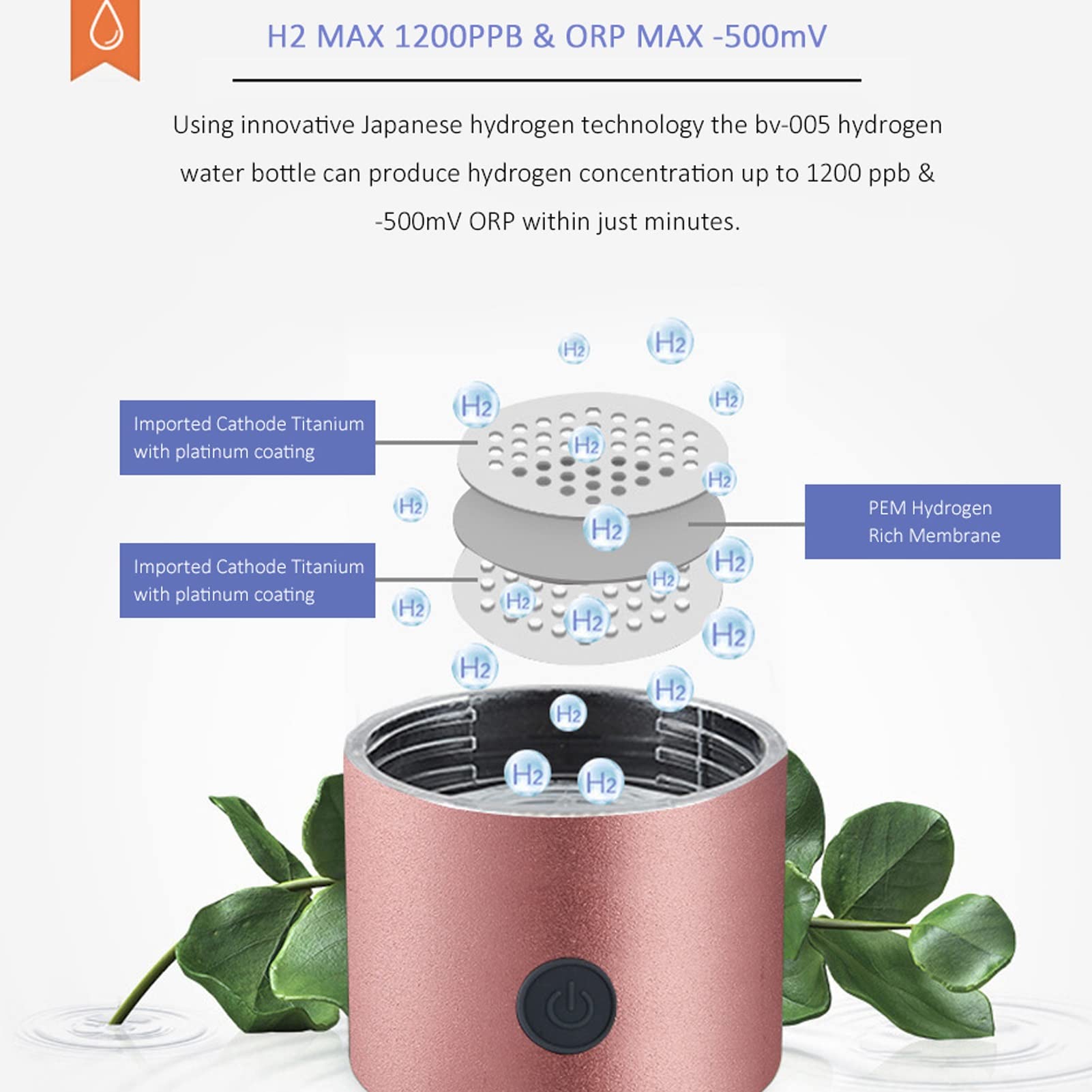 Butelka na wodę Bogaty wodór, jonizator wodoru generator wody sprawia, że zawartość wodoru do 1000-1200 PPB bez chloru, O3 i H2O2 usuwa wolne rodniki 400 ML