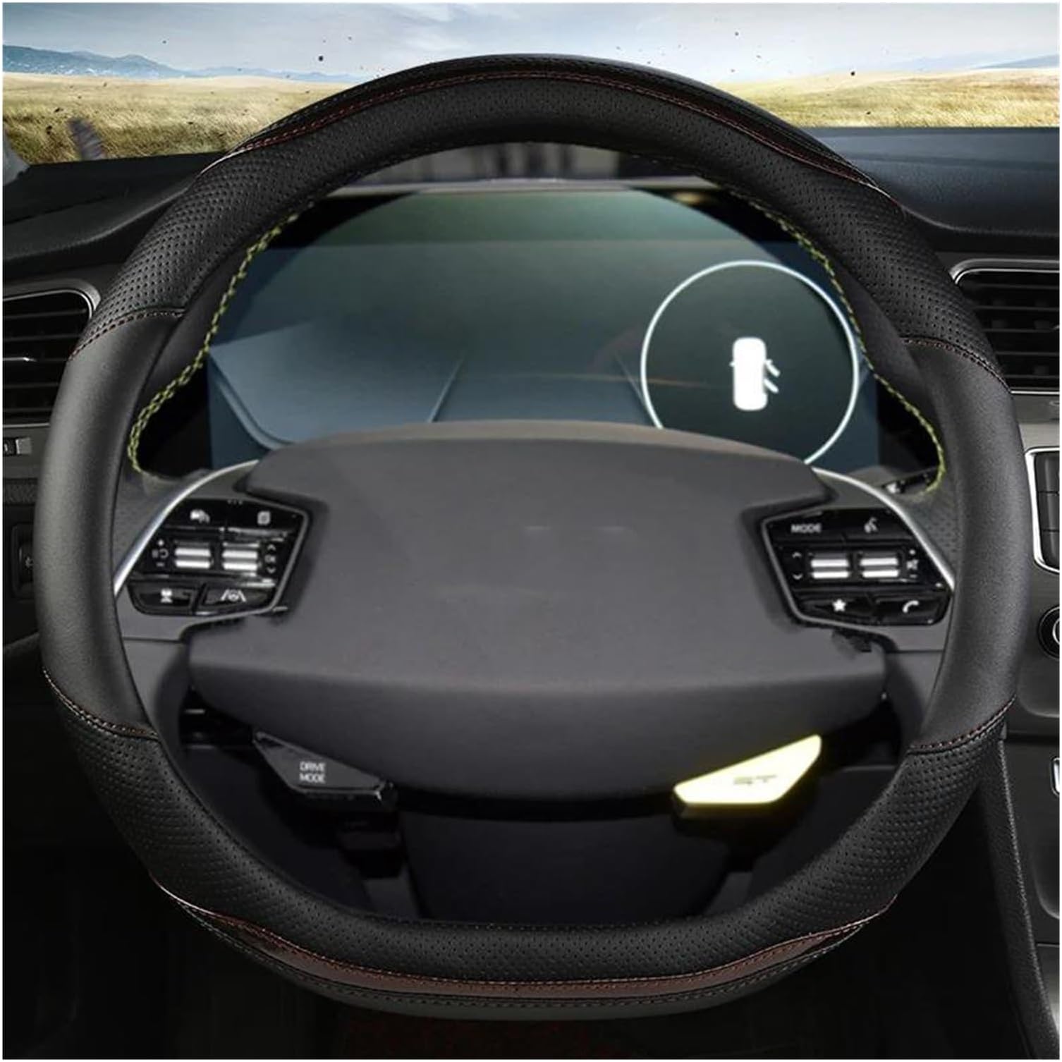 Anti-Scratch Steering Wheel Cover D Shape 38CM Leather Car Steering Wheel Cover Car Accessories For KIA For Stinger EV6 EV6 GT EV6 For GT-line 2021 2022(بني)