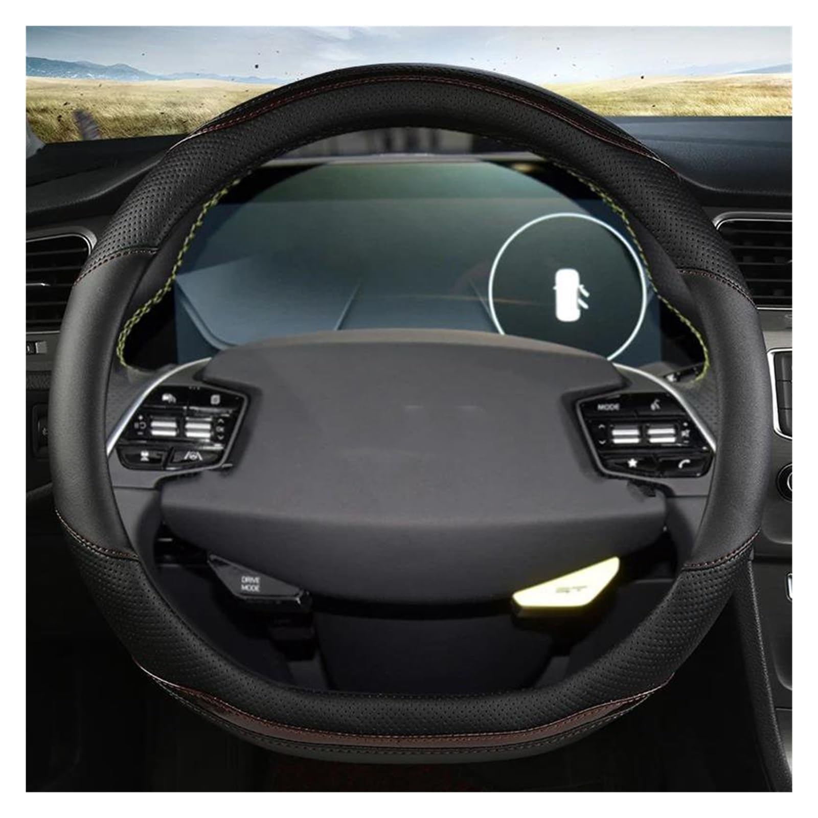 Anti-Scratch Steering Wheel Cover D Shape 38CM Leather Car Steering Wheel Cover Car Accessories For KIA For Stinger EV6 EV6 GT EV6 For GT-line 2021 2022(بني)
