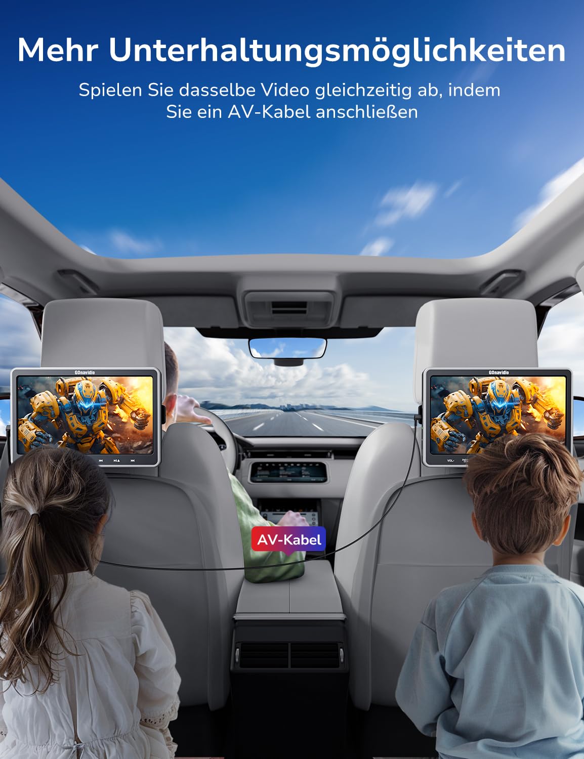 GOnavidio 10,5" DVD Player Auto 2 Bildschirme, Tragbarer Auto DVD-Player mit HDMI-Eingang, Slot-Loading-Disc, 2 Kopfhörer und Kopfstützenhalterung, Unterstützt Letzter Speicher, USB/TF-Karte