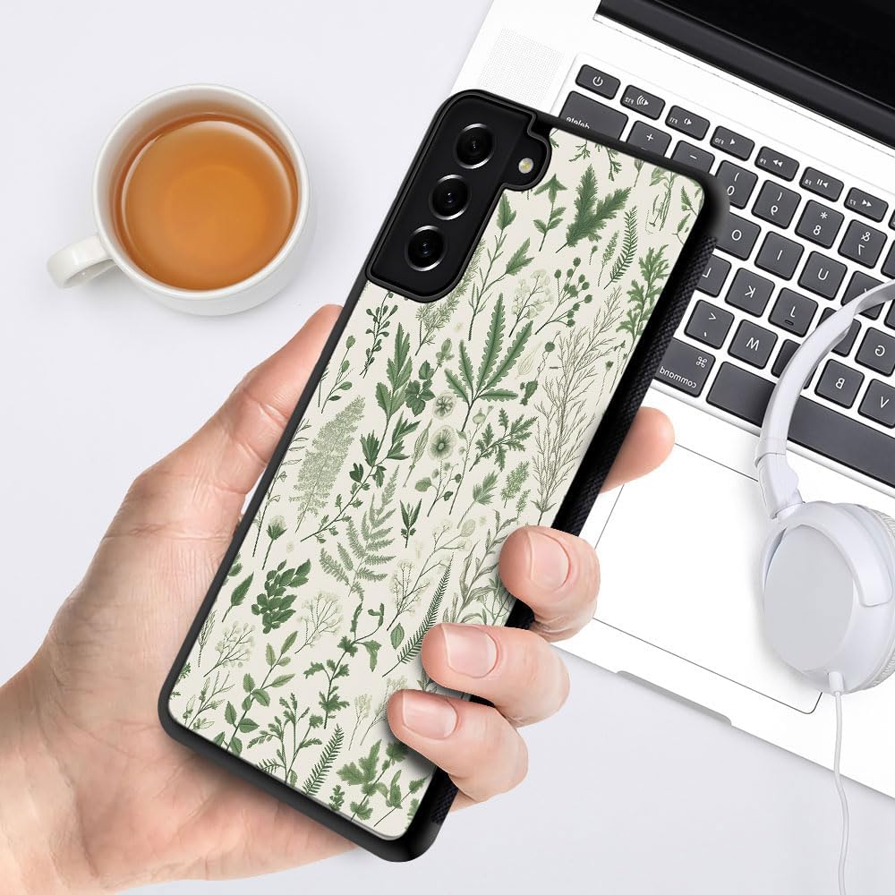 Case Compatible with Samsung Galaxy S22 Plus,Dustproof Full-Body for Girl Women,Vintage Sage Green Floral Pattern - Image 6