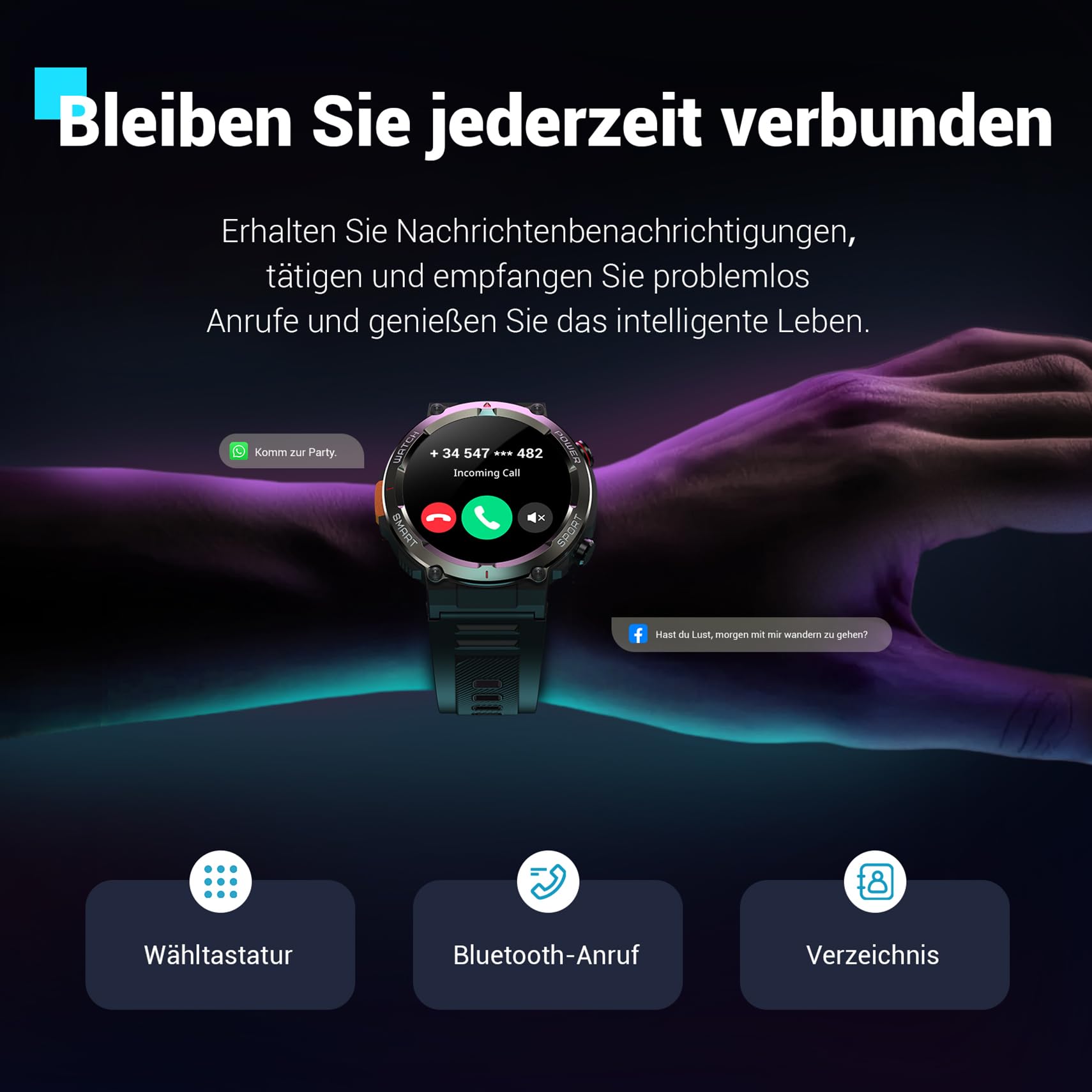 Blackview Herren Smartwatch IP68 Wasserdicht 100 Tage Akku 1,45'' Touchscreen Bluetooth-Anruf Herzfrequenz Schlafanalyse Sportuhr 100+ Sportmodi