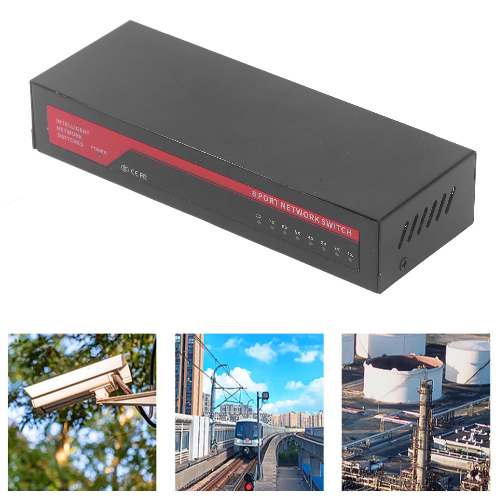 Fockety Switch Poe Gigabit a 8 Porte, Switch di Rete Senza Ventole Plug & Play con Alta velocità 1000Mbps, Switch Ethernet da Tavolo o Montaggio a Parete in Metallo per Casa, Ufficio
