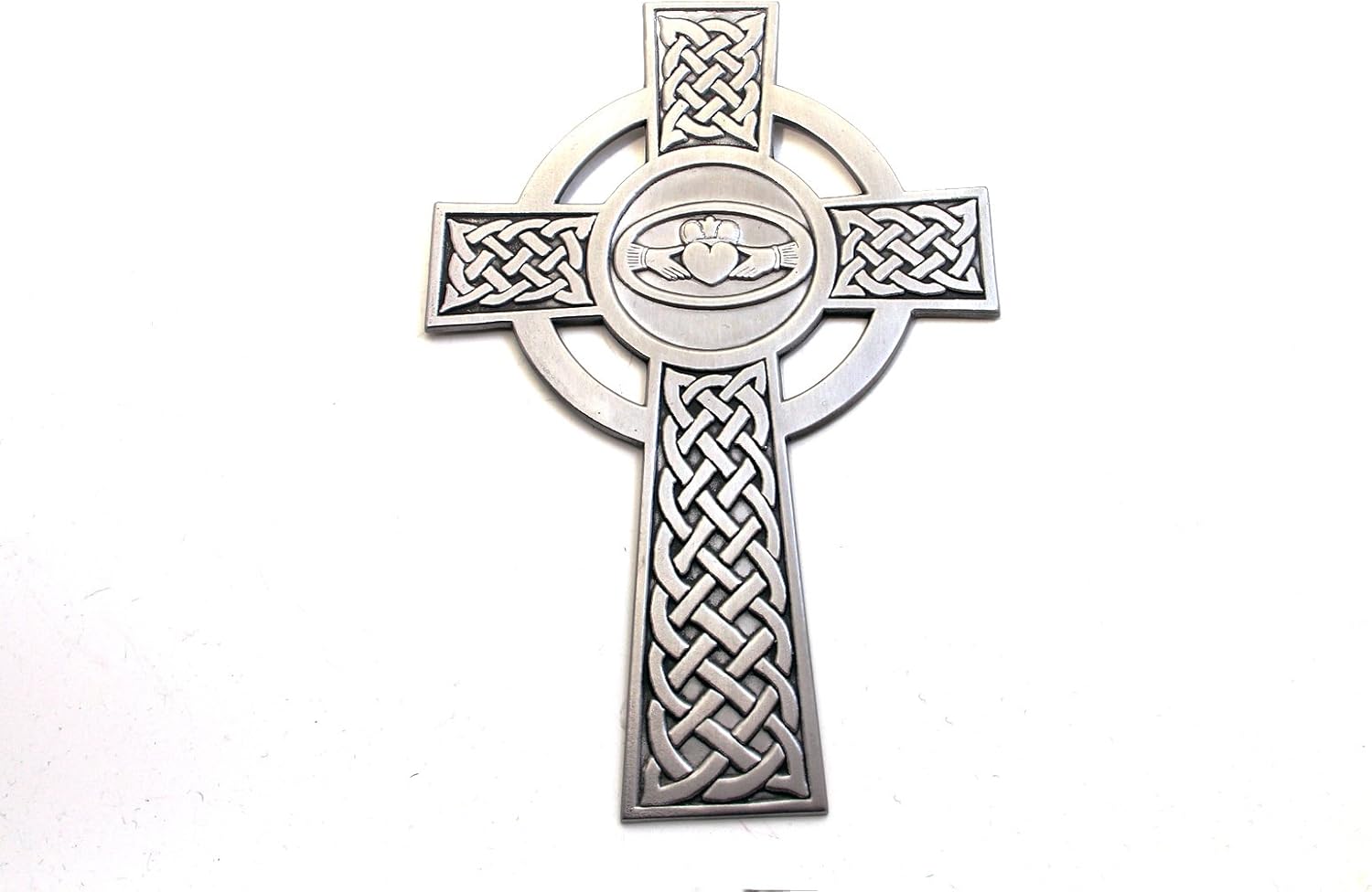 Claddagh & Celtic Cross Wall Hanging Brushed Pewter Finish