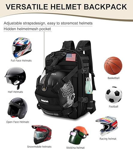 Miniatura 6 de Mochila para casco para motocicleta, ciclismo, soporte impermeable de gran capacidad, bolsa de almacenamiento para casco, mochila de senderismo