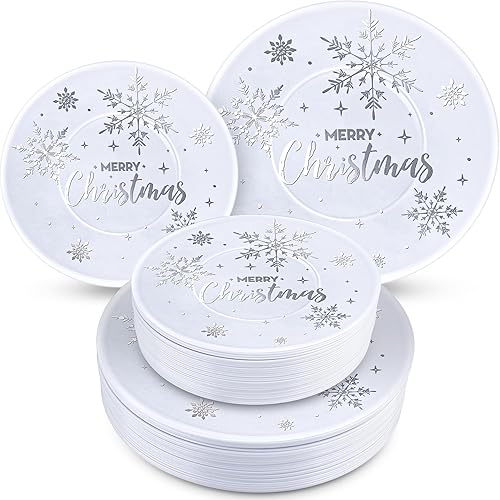 120 platos de plástico de Navidad a granel, platos desechables redondos de 10.25 pulgadas y 7.5 pulgadas, platos de fiesta de postre para Navidad,
