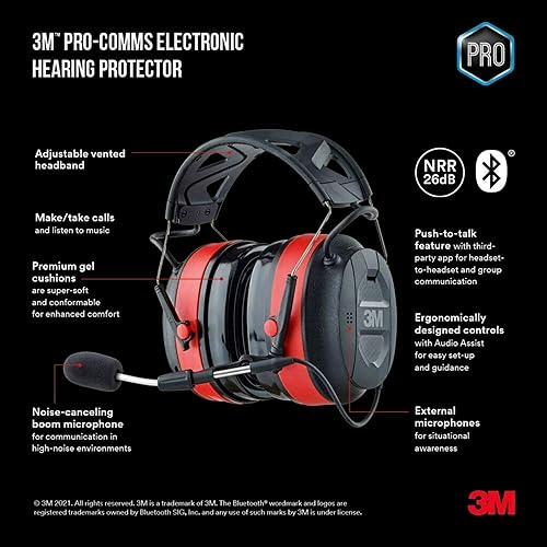 Miniatura 2 de 3M Pro-Comms - Protección auditiva electrónica con tecnología inalámbrica Bluetooth y micrófonos externos, auriculares Bluetooth, NRR 26 dB,