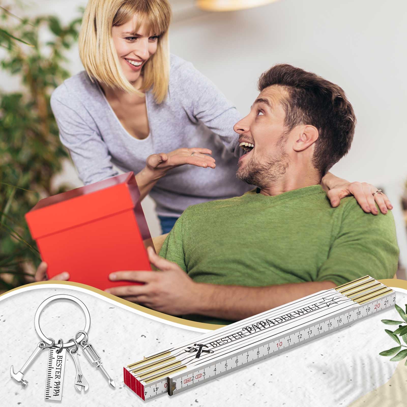 Set Regalo Per Papà Con Metro Pieghevole 2m E Portachiavi Inciso - Idea Per Festa Del Papà, Compleanno O Natale - Foto 5
