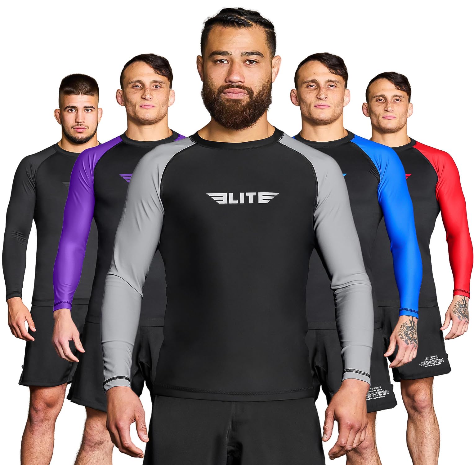 Elite Sports BJJ Jiu Jitsu Rash Guard, Men’s BJJ, No GI, MMA Ranked Full Sleeve Compression Rash Guards
