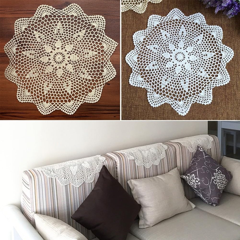 Napperons Au Crochet – Fait Main – Coton écru – Ronds 14 Cm – Lot De 6