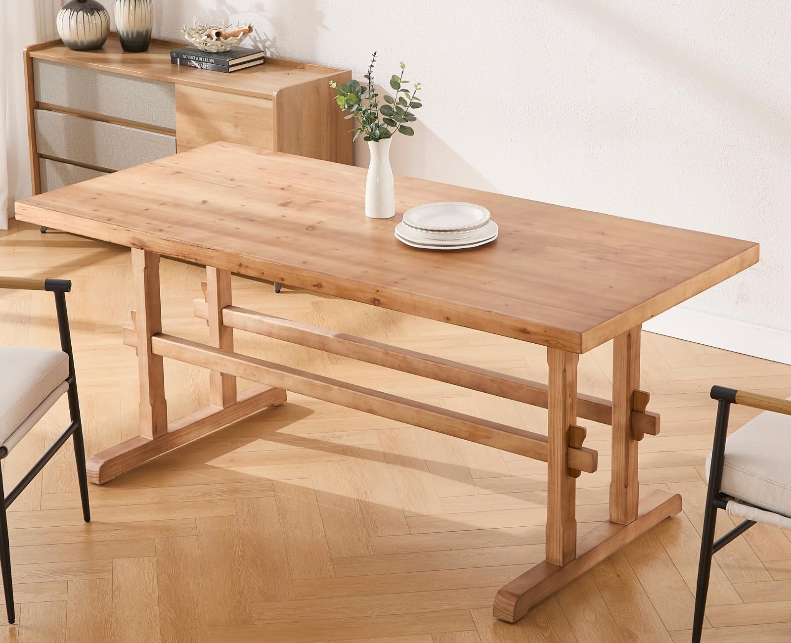 ROCITY Modern Wooden Dining Table for 4-6 People, 70 Inch Large Kitchen Table, Solid Wood Modern Rectangular Table for Dining Room, Living Room, Home