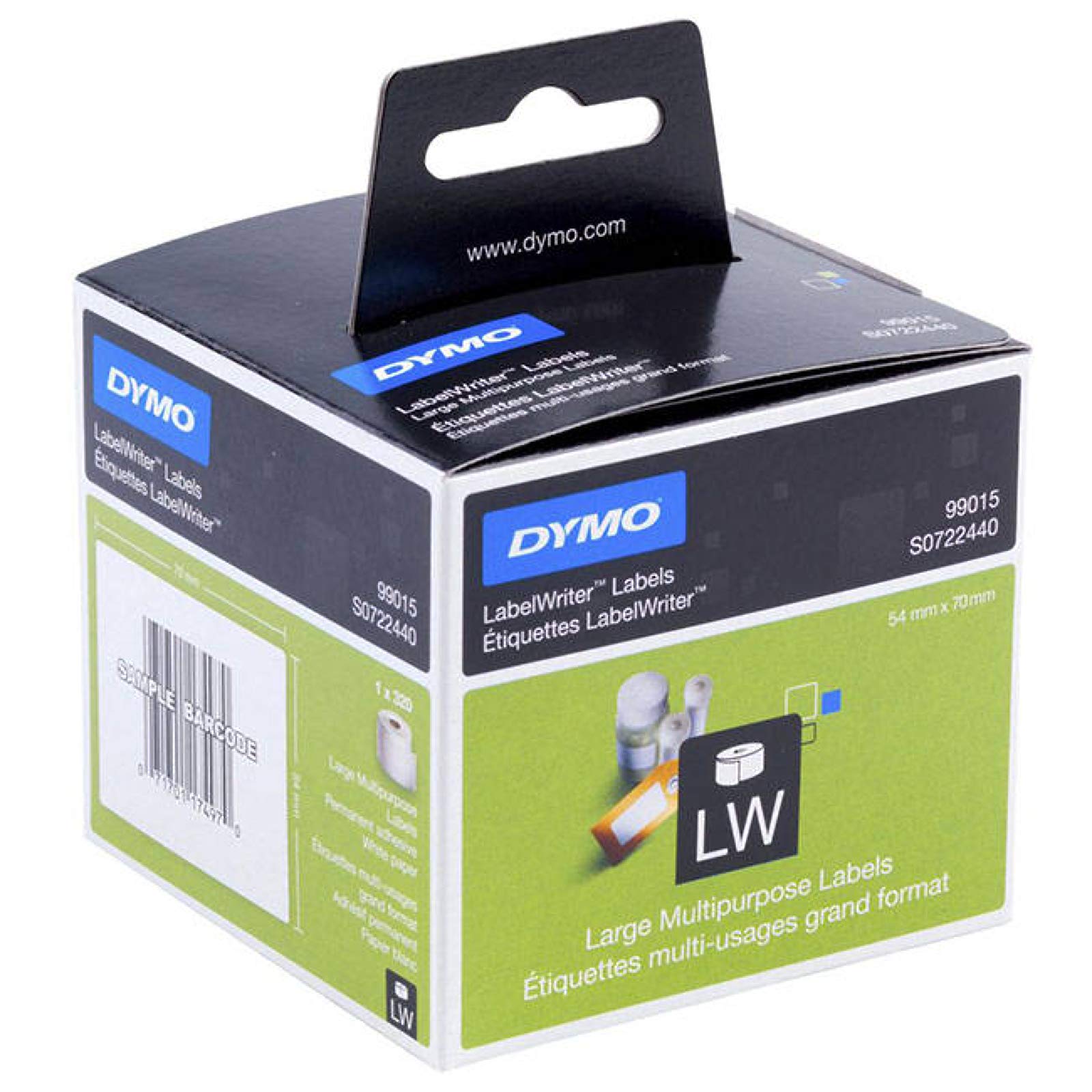 DYMO® LabelWriter - Etiquetas permanentes para disquetas, papel, 54 x 70 mm, 320 unidades, color blanco