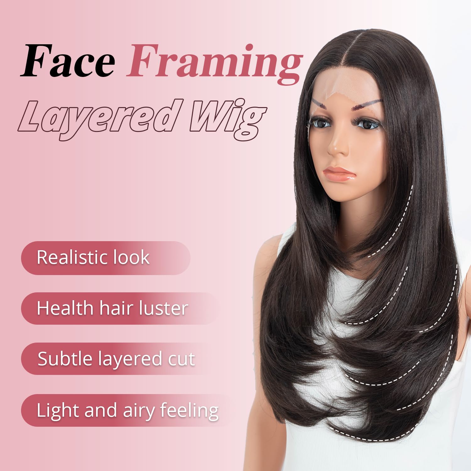 Style Icon Long Layered Wig Straight Synthetic Lace Front Wig 24 inch Middle Part Lace for Women 13x5x1 T Part Heat Resistant Fiber for Daily Party (F5/6A)