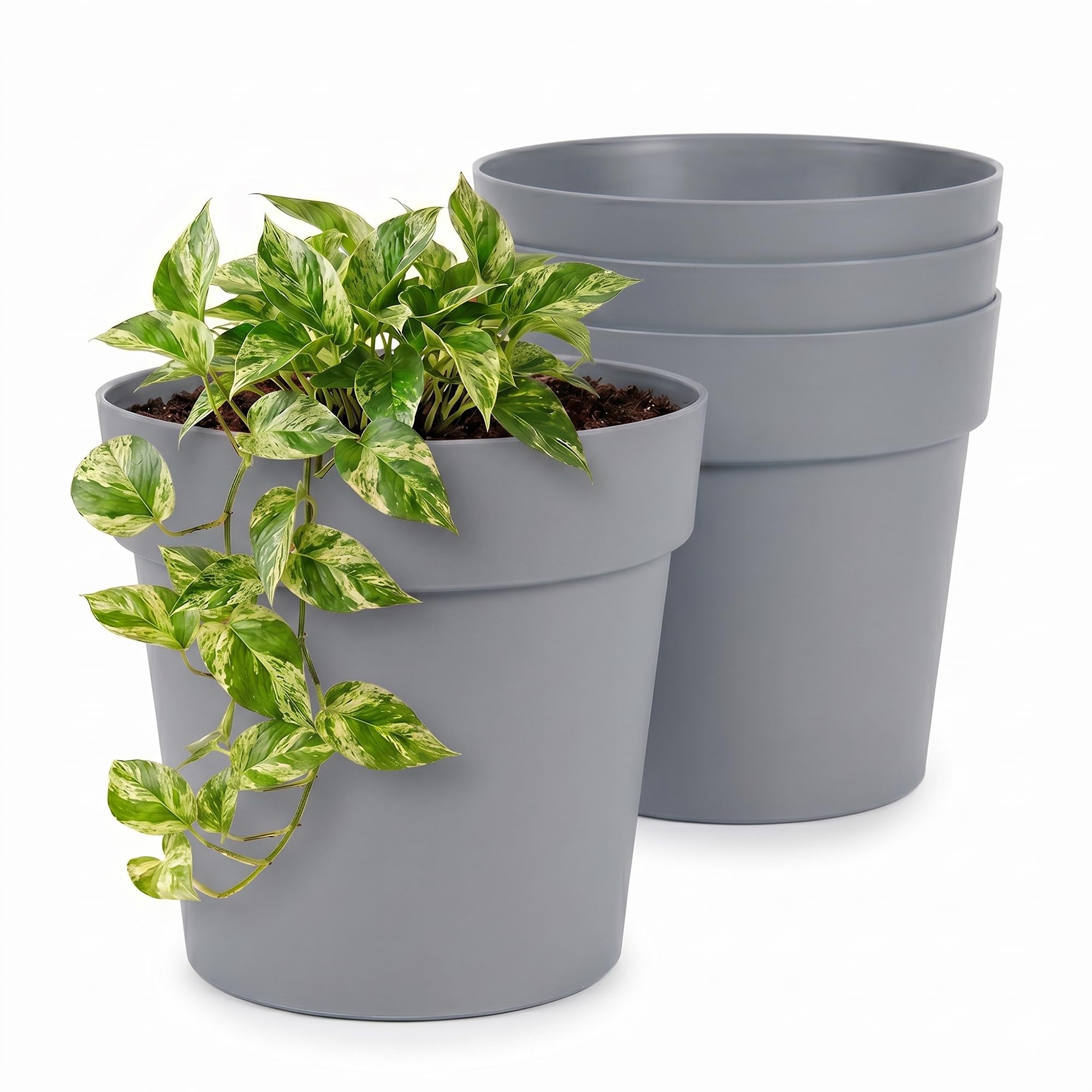 Lizzy 4 Pack Plastic Plant Pots 20cm, Off Grey (Classic)