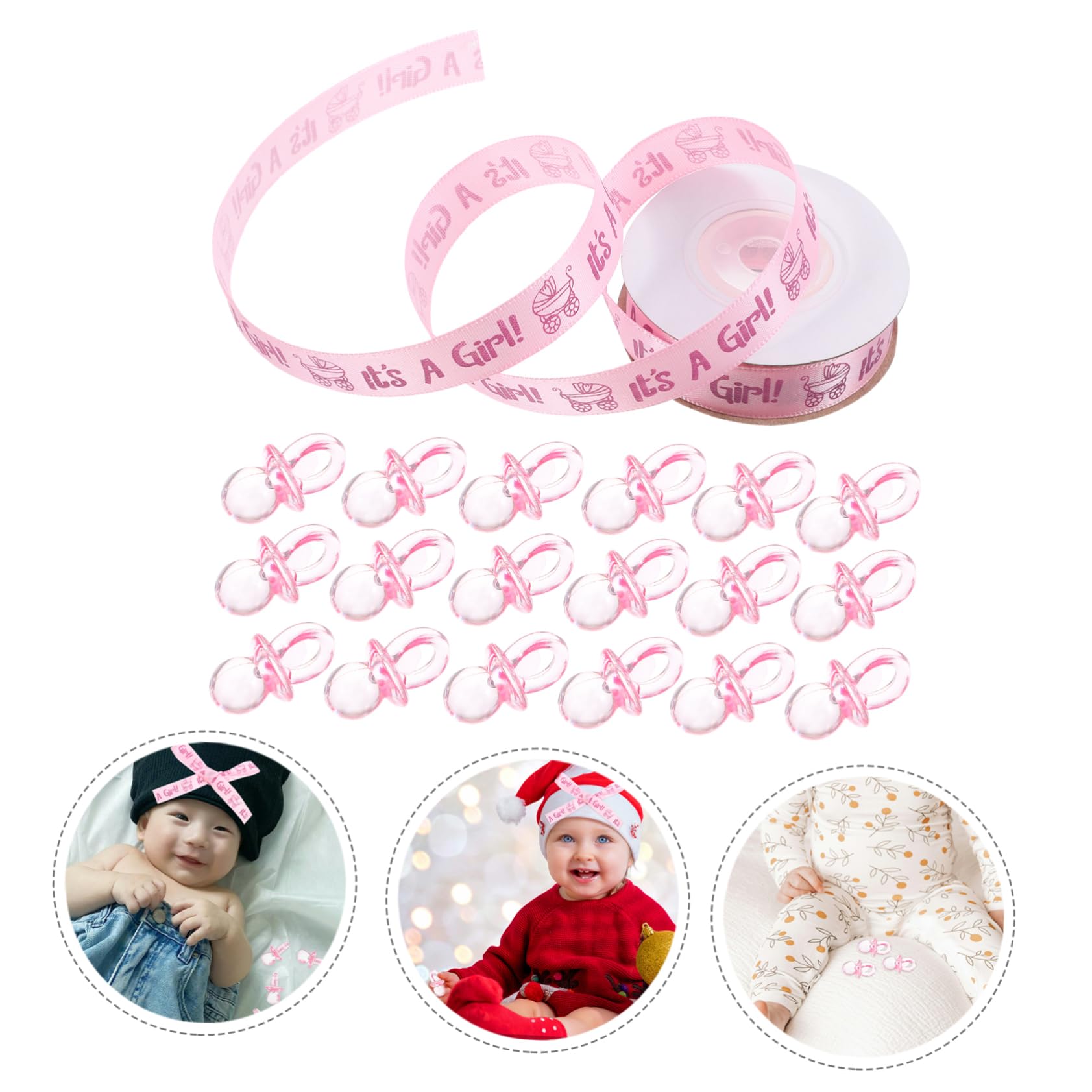 FELTECHELECTR Miniature Acrylic Pacifier Baby Shower Toy 101pcs Pink Shower Favor Decorations for Girl