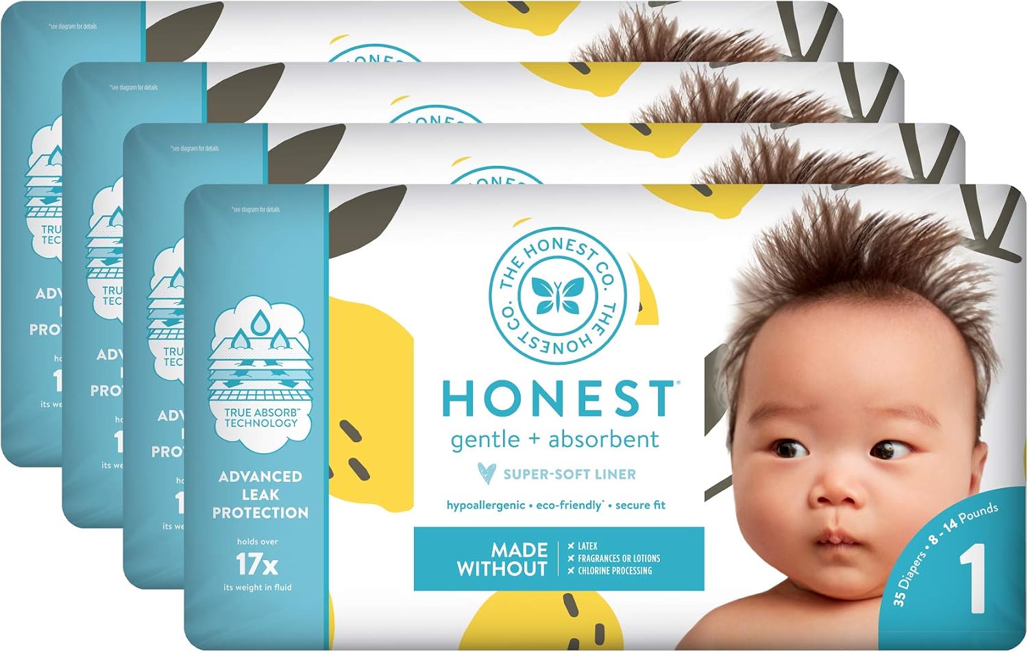The Honest Company Baby Diapers With Trueabsorb Technology, Make Lemonade, Size 1, 140 Count