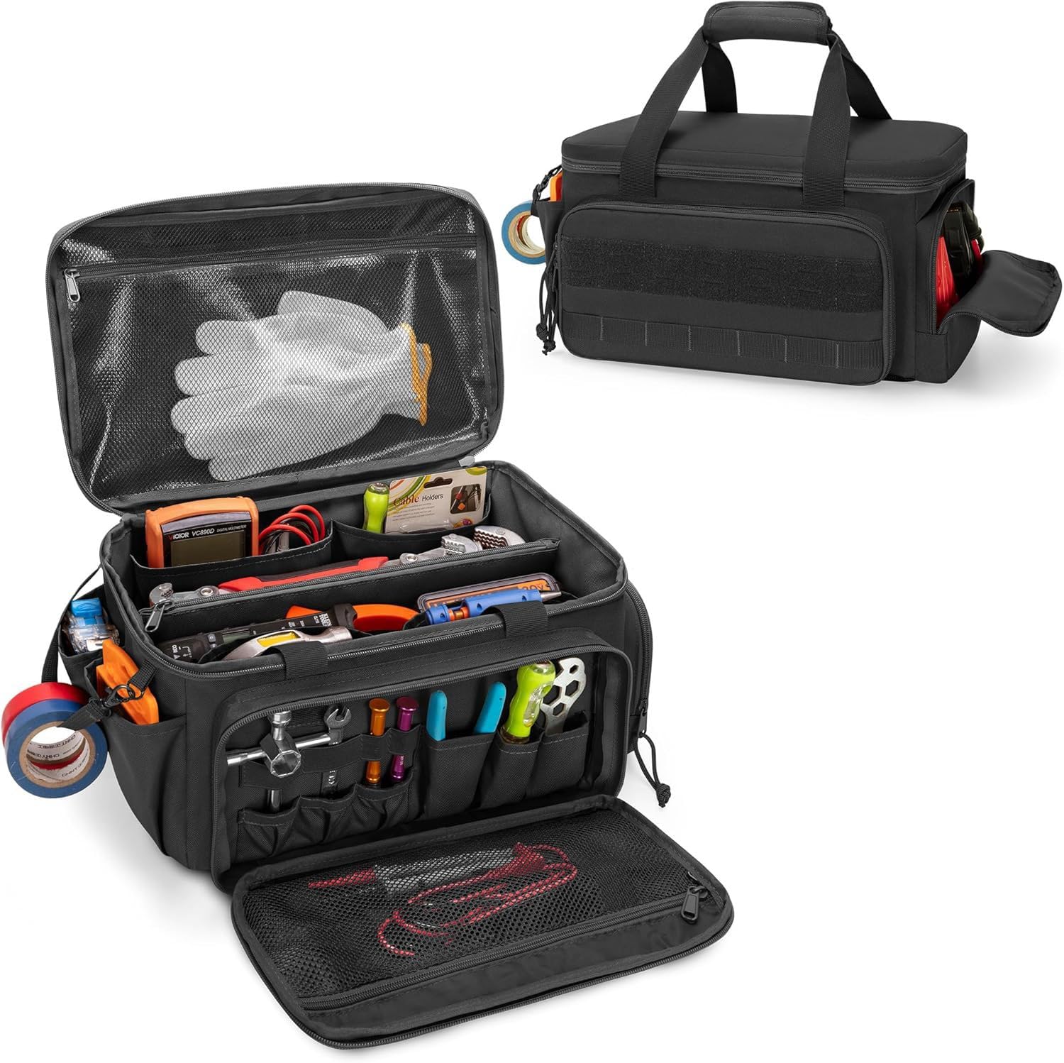 Small Tool Bag - Multiple Pockets Tool Box Organiser for Electricians Carpenters Repairmen Tool Tote with Anti-Friction and Thickened Bottom for Home Use Work and DIY Light Weight and Easy to Carry