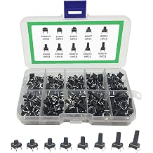 100 Pcs Tactile Push Button Switch, 6x6mm, 10 Types of Button Switch Assortment Kit, 4 Pin Micro Tact Switches, with Plastic Box, for TV Audio Remote Key