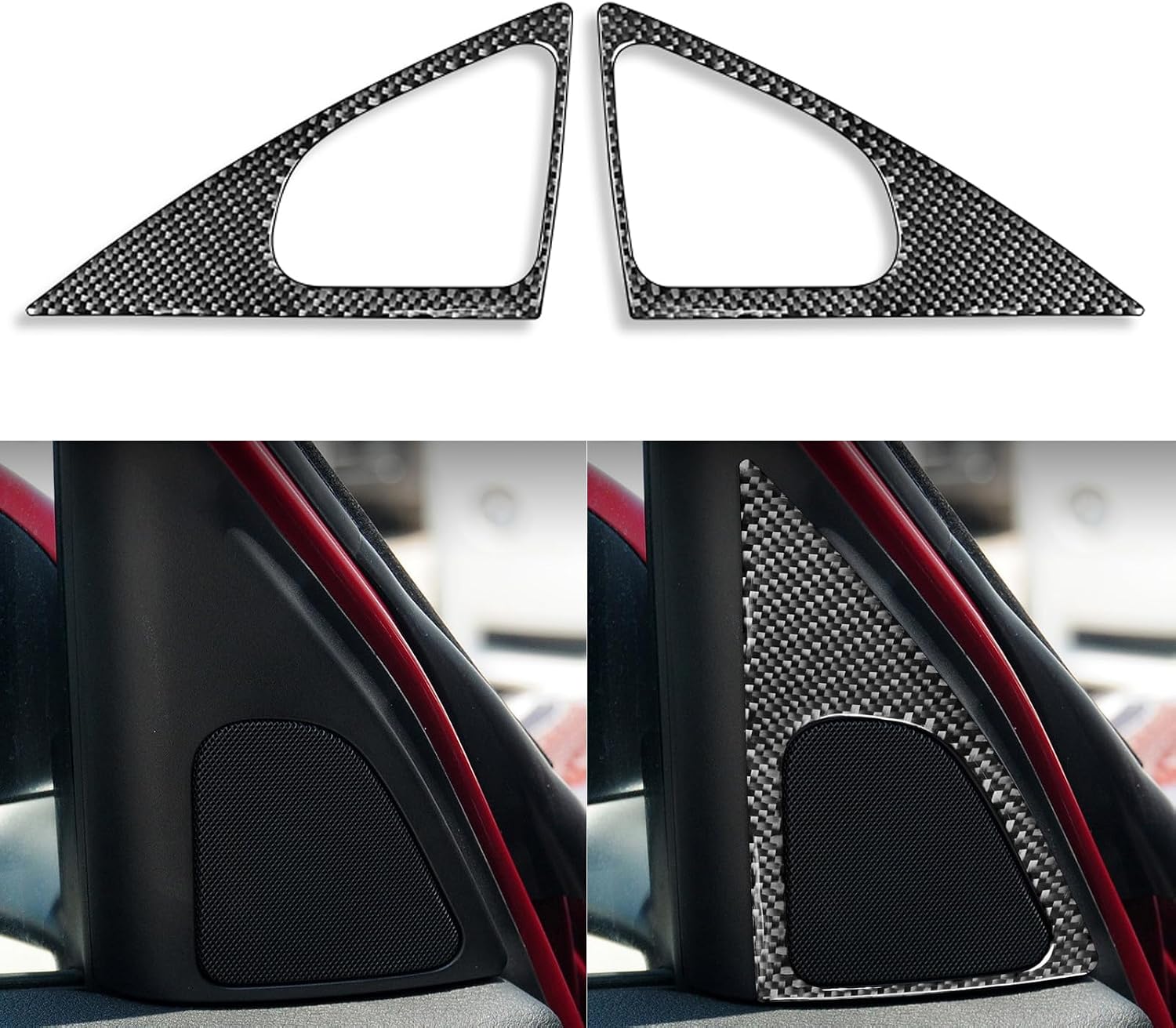 Real 3K Black Carbon Fiber Car Inner Door Panel Loudspeaker Horn Speaker Frame Decoration Sticker Compatible with BMW X1 E84 2013 2014 2015 Auto Interior Trim Accessories 2pcs