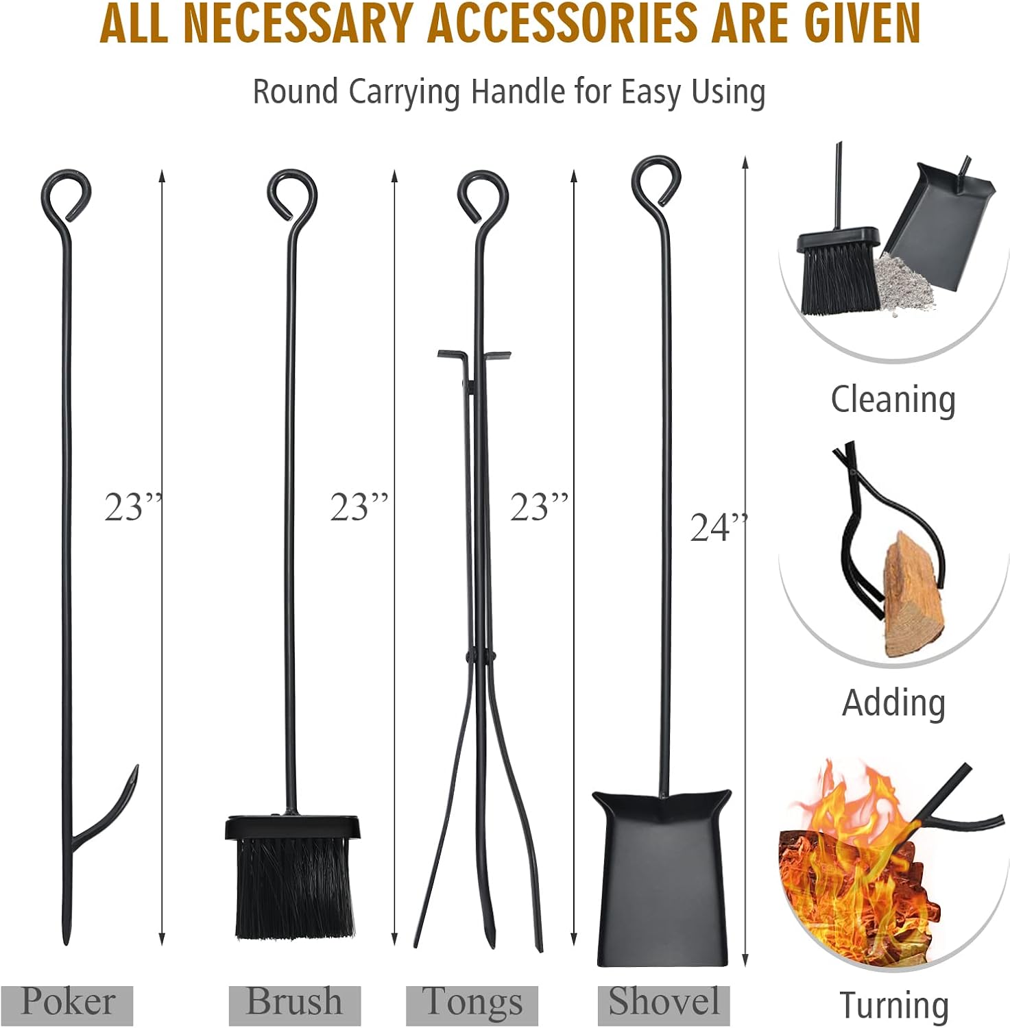 Goplus Firewood Rack Indoor, 36” Firewood Holder with 4- Piece Fireplace Tools-Shovel, Poker, Tongs, Brush, Kindling Holders, Heavy Duty Indoor Log Storage Rack, Outdoor Wood Rack for Fire Pit, Stove