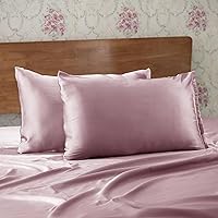 Vista 21 de Juego de edredón de satén de seda 100% pura con juego de sábanas bajeras, 4 piezas, sábana bajera de satén de seda de bolsillo profundo de 15