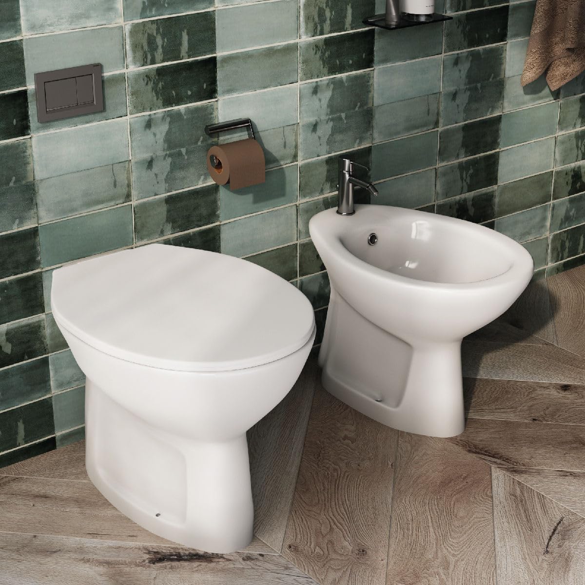 Yellowshop Set Sanitari Bagno SIG, Vaso Rimless e Bidet, Bianco