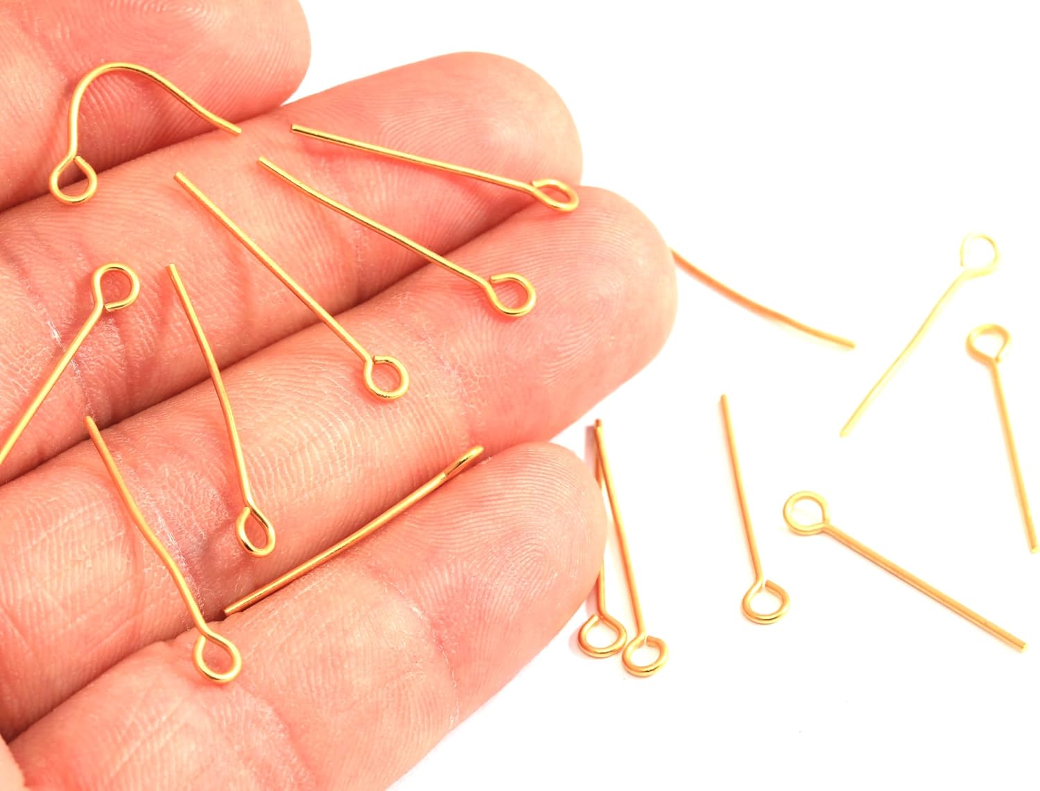 50 Pcs 0.85x25mm 18k Shiny Gold Brass Eye Pins Jewelry Making Supplies