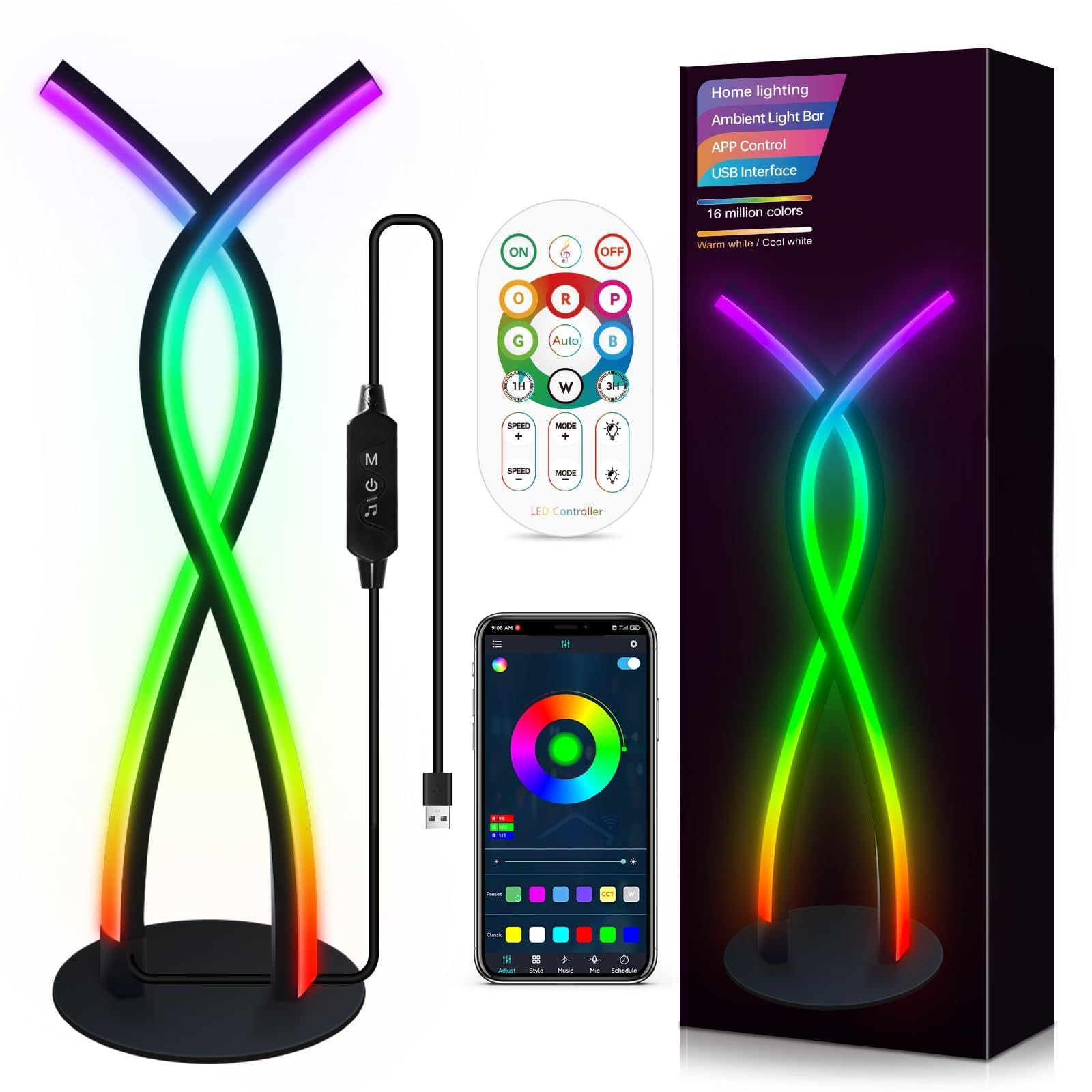 Smart LED Bedside Table Lamp with RGBIC Color Changing, Dimmable Touch & Remote Control, Bluetooth Speaker, Music Sync Night Light for Bedroom, Living Room, Office Decor