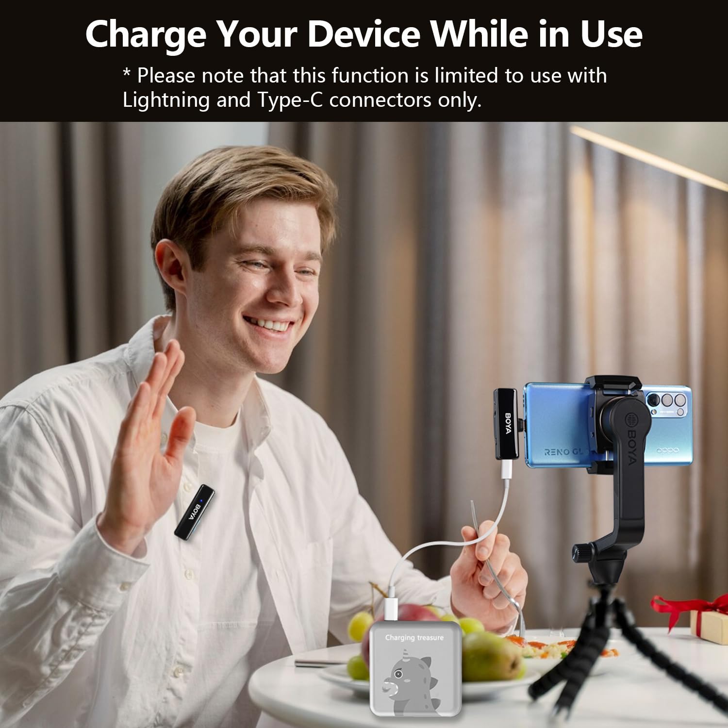 BOYA BOYALINK - Micrófono Lavalier inalámbrico para iPhone Android Smartphone cámara cancelación de ruido, 10h, 328 pies, 3.5 mm, USB tipo C, micrófono inalámbrico de solapa para grabación de video