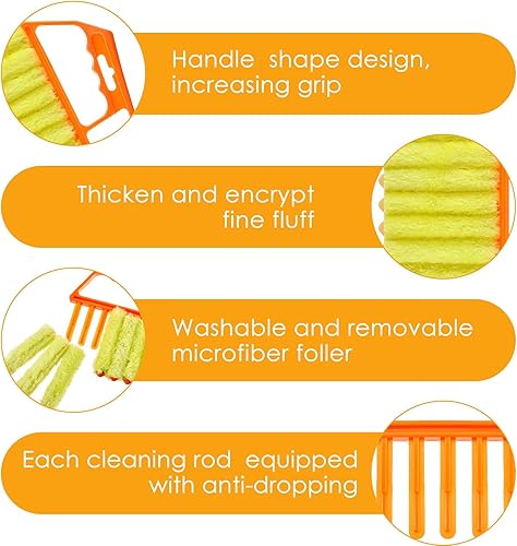 Miniatura 4 de Herramienta limpiadora de polvo de 2 piezas, herramienta limpiadora de polvo de 7 dedos para ventana veneciana, mini cepillo limpiador lavable,