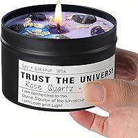 CULACEE Trust the Universe Healing Candle - Manifestation Chakra Soy Wax Jar with Rose Quartz, Amethyst, Dried Flowers for Women Empowerment